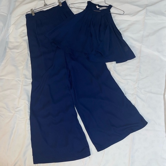 Navy Blue Formal Halter Top and Bottom Coord Set - Picture 2 of 6